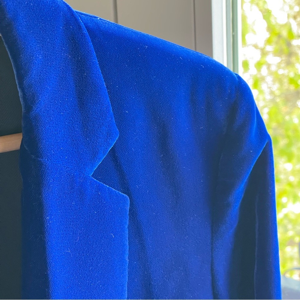 Zara Blue Velvet Jacket Blazer, Size L - Picture 5 of 13